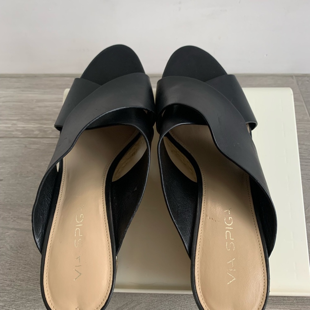 Via Spiga Black Leather Espadrille Sandal Wedges 8M - Picture 8 of 11